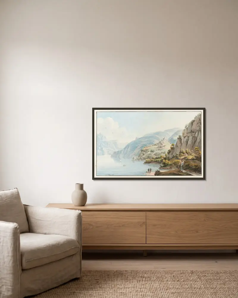 Utsikt över Luzernsjön av Johann Ludwig Aberli inramad på en vägg