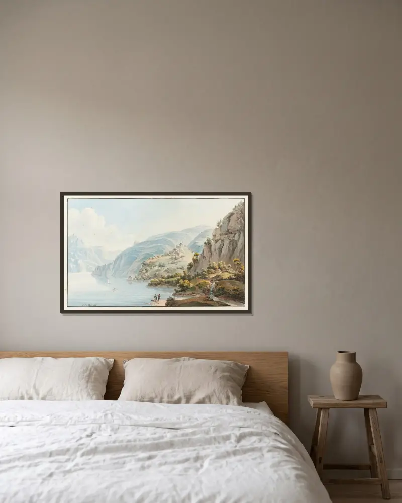 Utsikt över Luzernsjön av Johann Ludwig Aberli inramad på en vägg