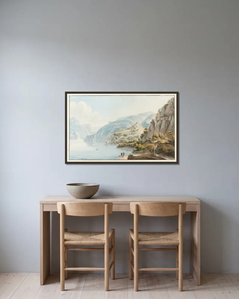 Utsikt över Luzernsjön av Johann Ludwig Aberli inramad på en vägg