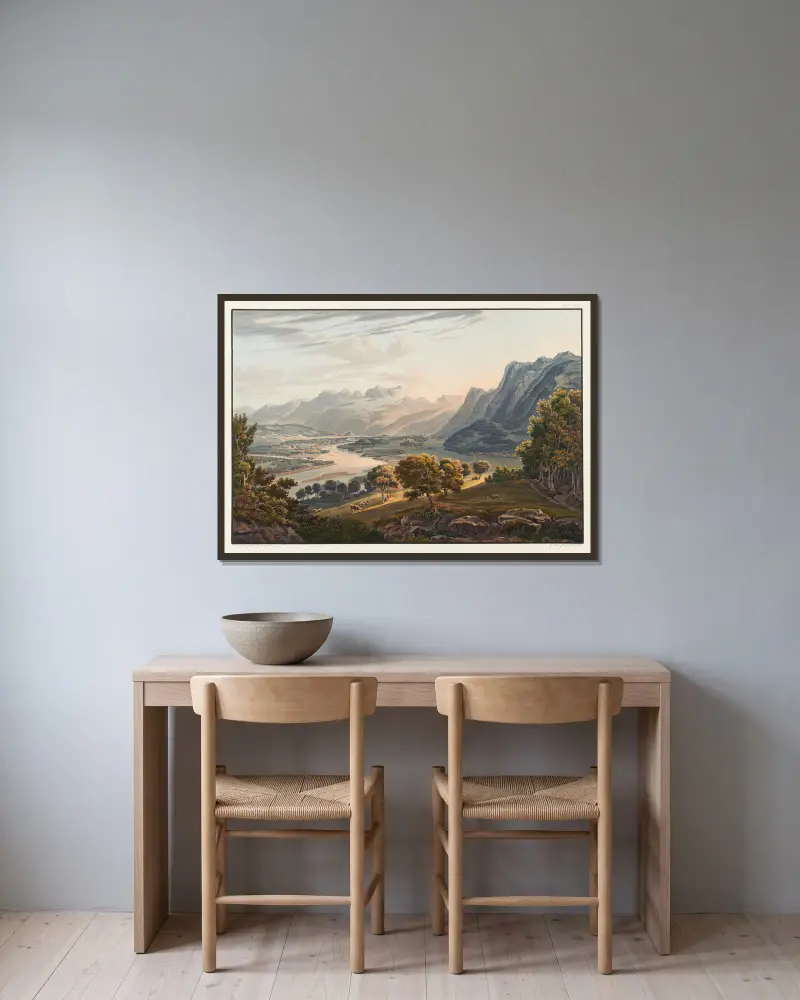 Réunion de l’Ill et du Rhin av Johann Ludwig Bleuler inramad på en vägg