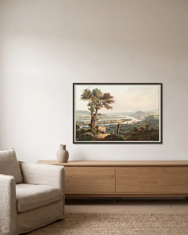 Vue de Karthaus vers le château de Stolzenfels av Johann Ludwig Bleuler inramad på en vägg