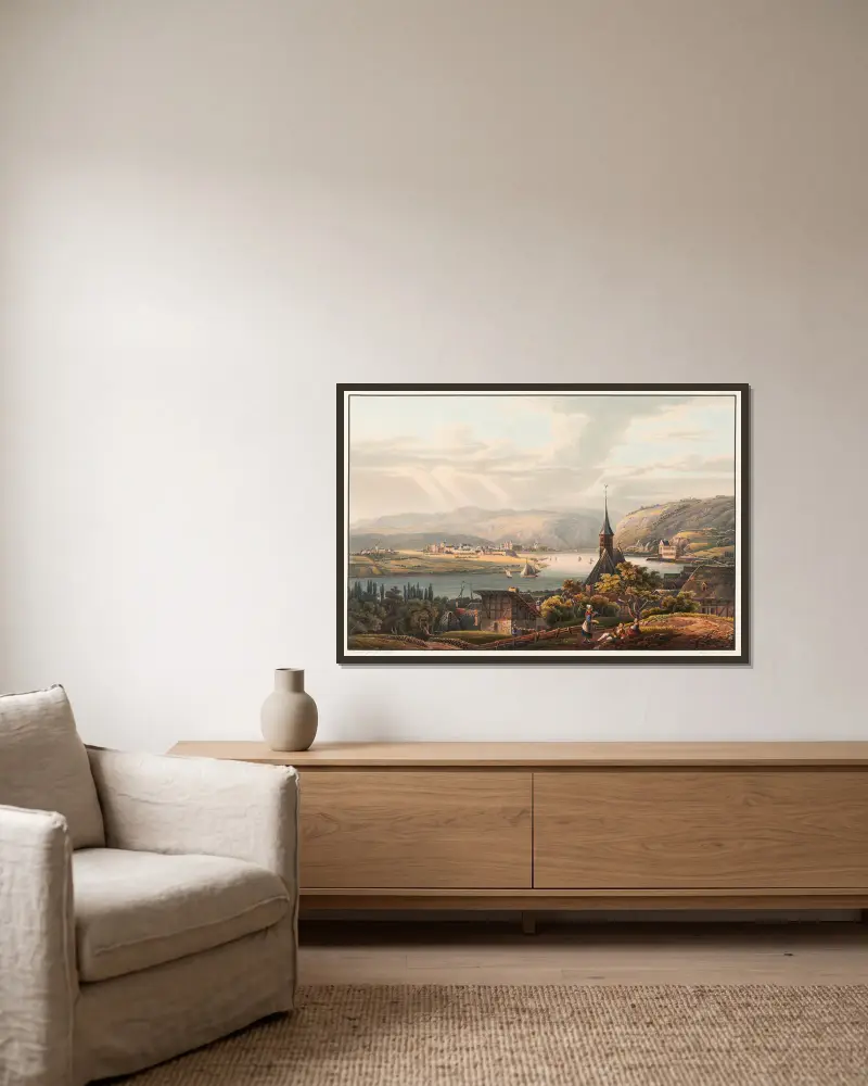 Vue de la ville d’Anderach av Johann Ludwig Bleuler inramad på en vägg