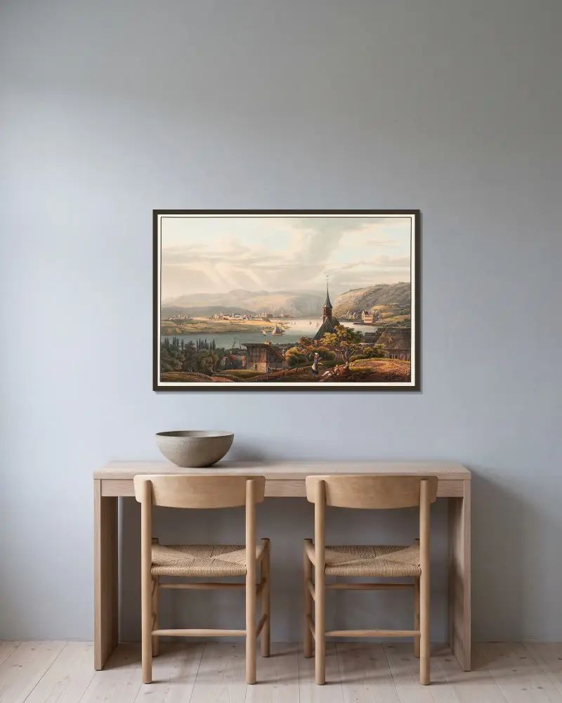 Vue de la ville d’Anderach av Johann Ludwig Bleuler inramad på en vägg