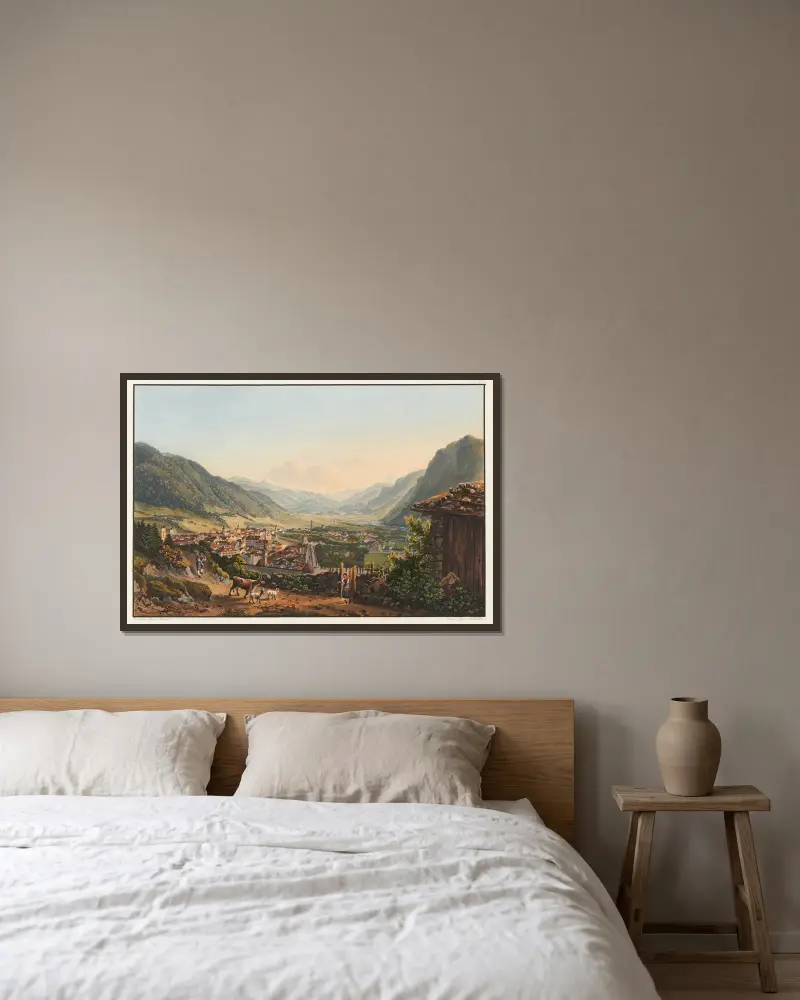 Vue de la ville de Coire et de ses environs av Johann Ludwig Bleuler inramad på en vägg