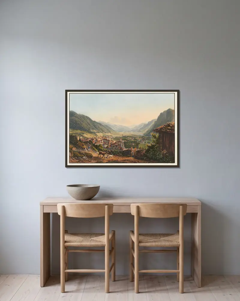 Vue de la ville de Coire et de ses environs av Johann Ludwig Bleuler inramad på en vägg
