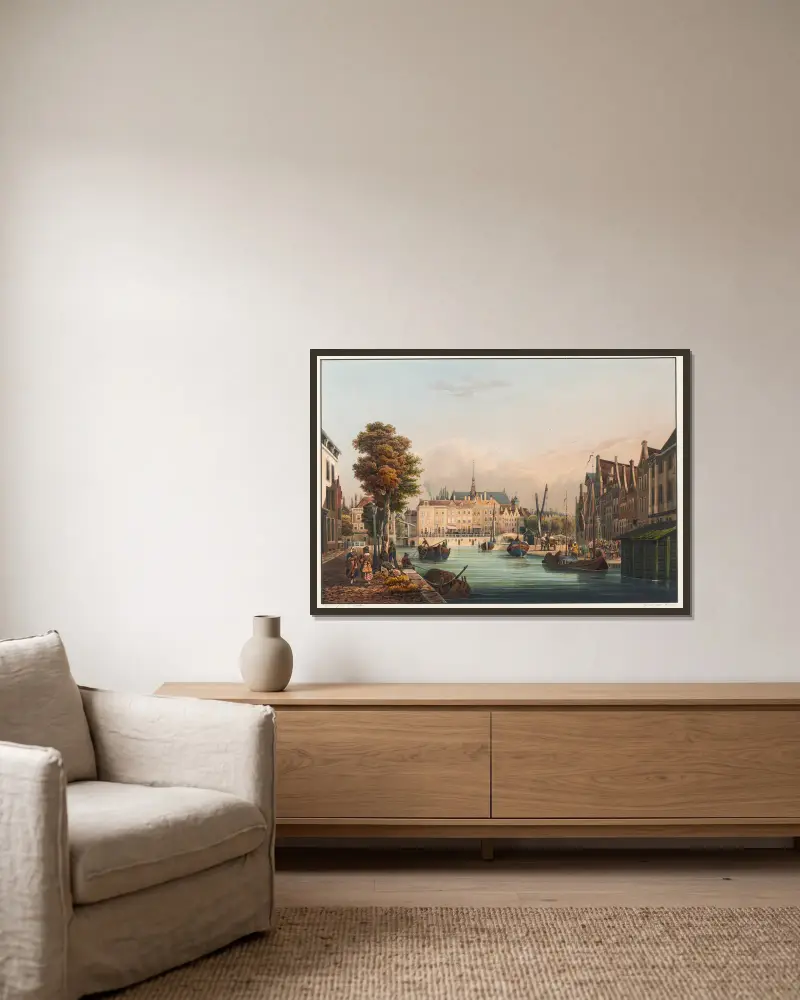 Vue de l’interieur de la ville de Leyden av Johann Ludwig Bleuler inramad på en vägg