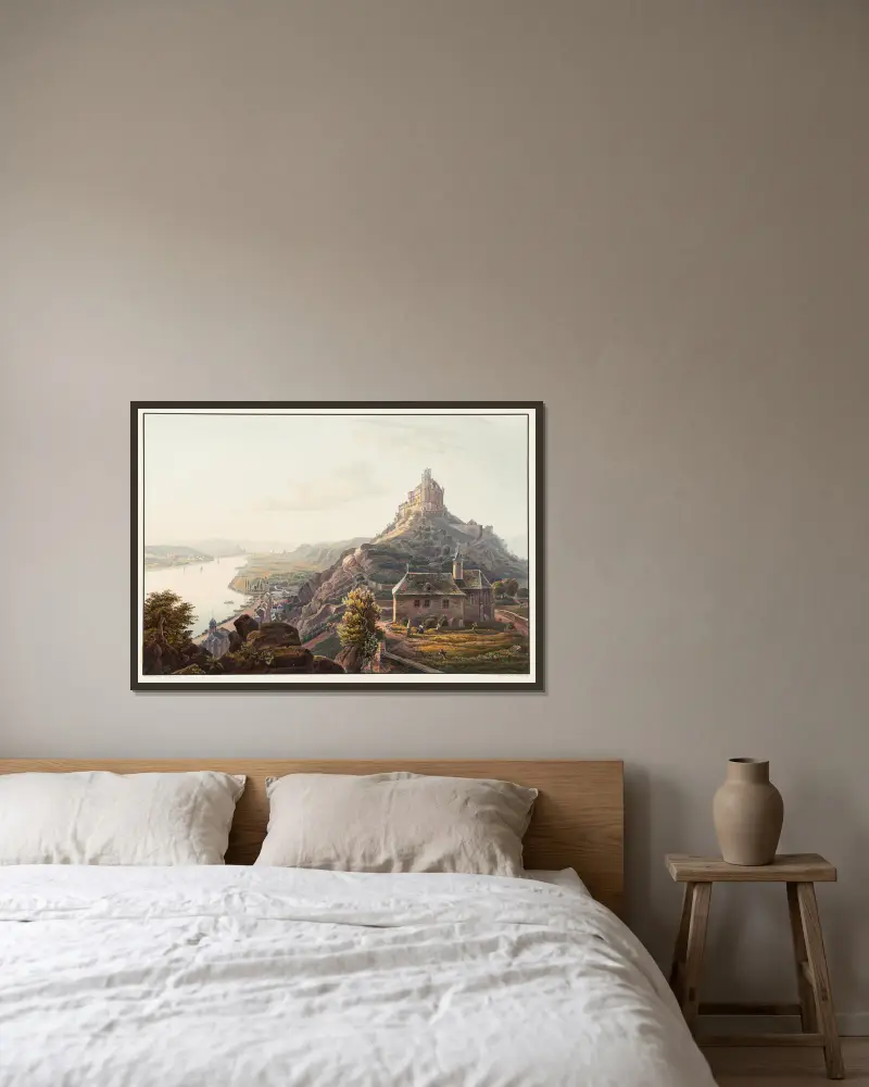 Vue du château de Marksbourg vers Braubach av Johann Ludwig Bleuler inramad på en vägg