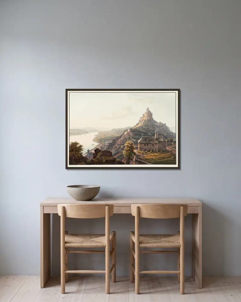 Vue du château de Marksbourg vers Braubach av Johann Ludwig Bleuler inramad på en vägg