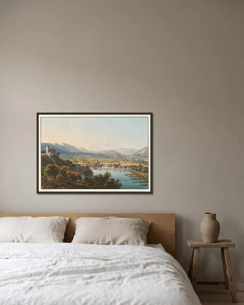 Vue du chateau de Werdenberg et du val du Rhin av Johann Ludwig Bleuler inramad på en vägg
