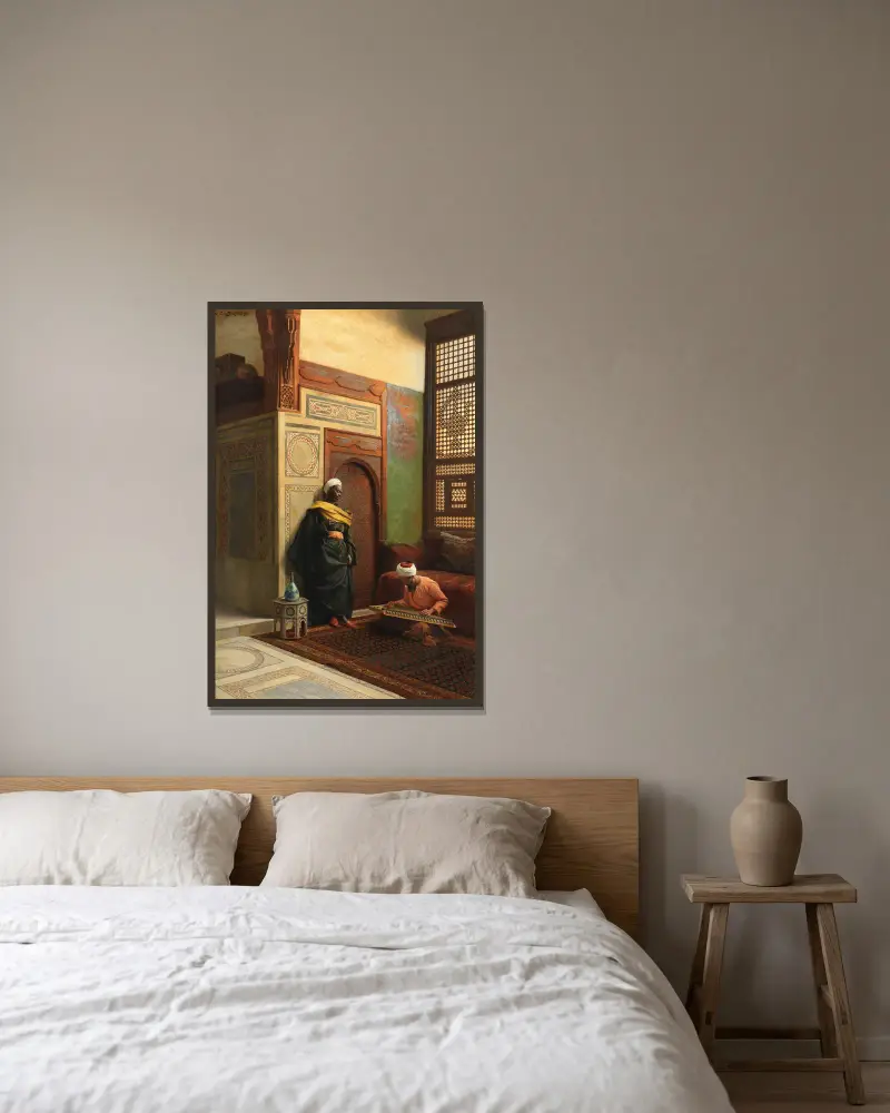 Der Qanun-Spieler von Ludwig Deutsch gerahmt an einer Wand