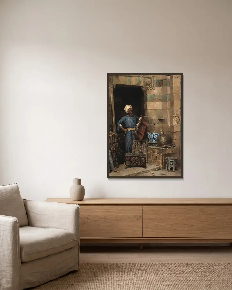 Der Holzarbeiter von Ludwig Deutsch gerahmt an einer Wand