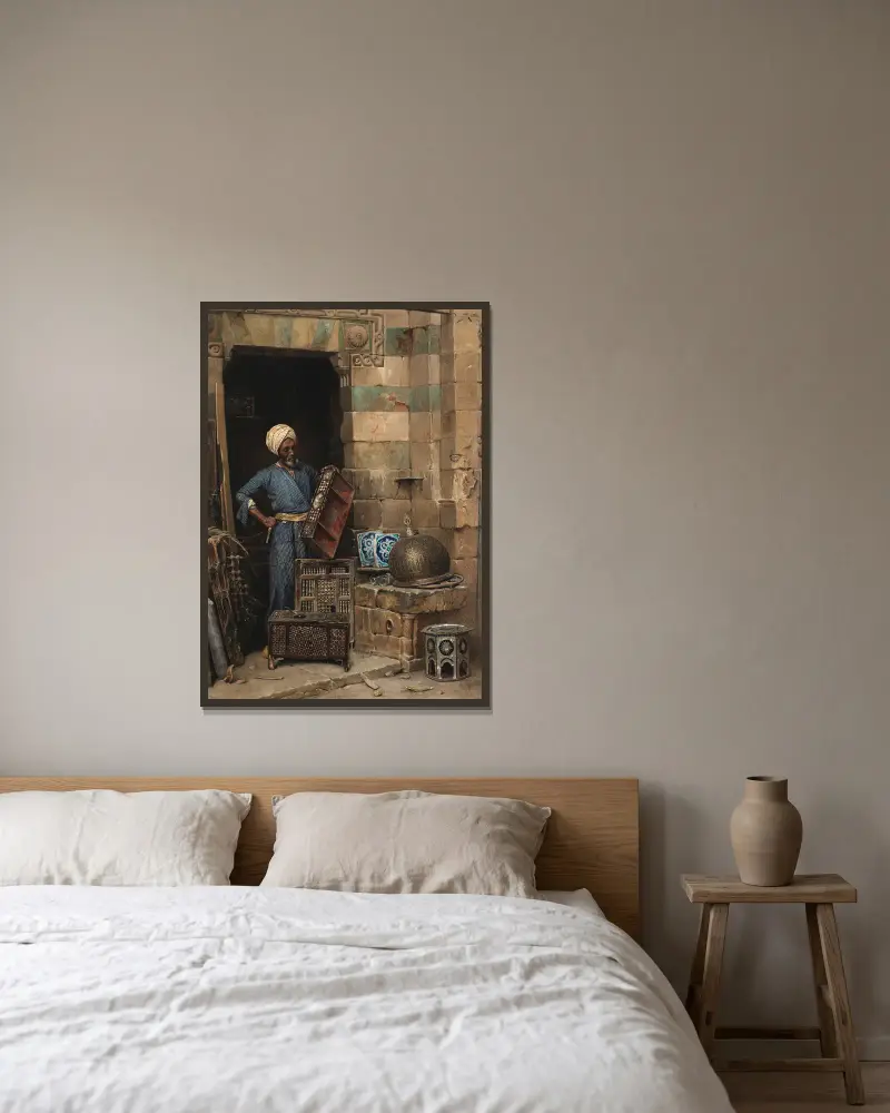Der Holzarbeiter von Ludwig Deutsch gerahmt an einer Wand