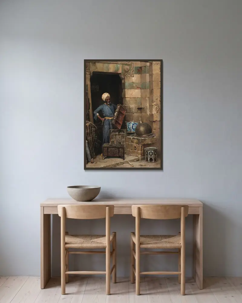 Der Holzarbeiter von Ludwig Deutsch gerahmt an einer Wand
