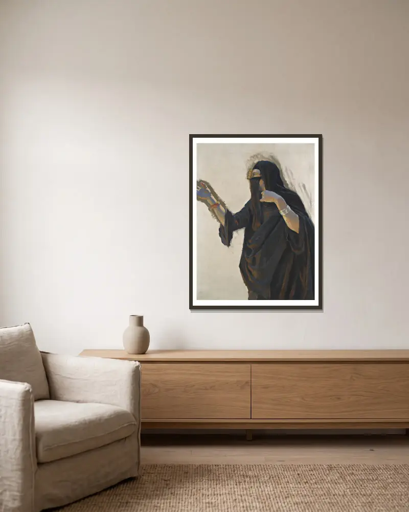 Die verschleierte Frau von Ludwig Deutsch gerahmt an einer Wand
