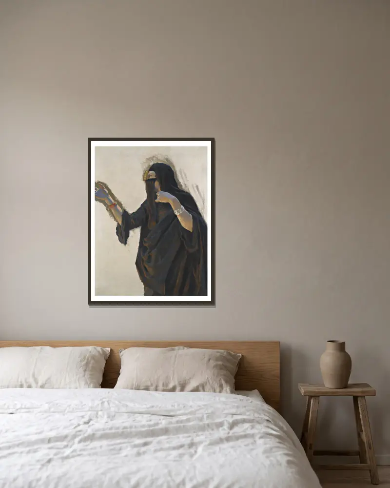 Die verschleierte Frau von Ludwig Deutsch gerahmt an einer Wand