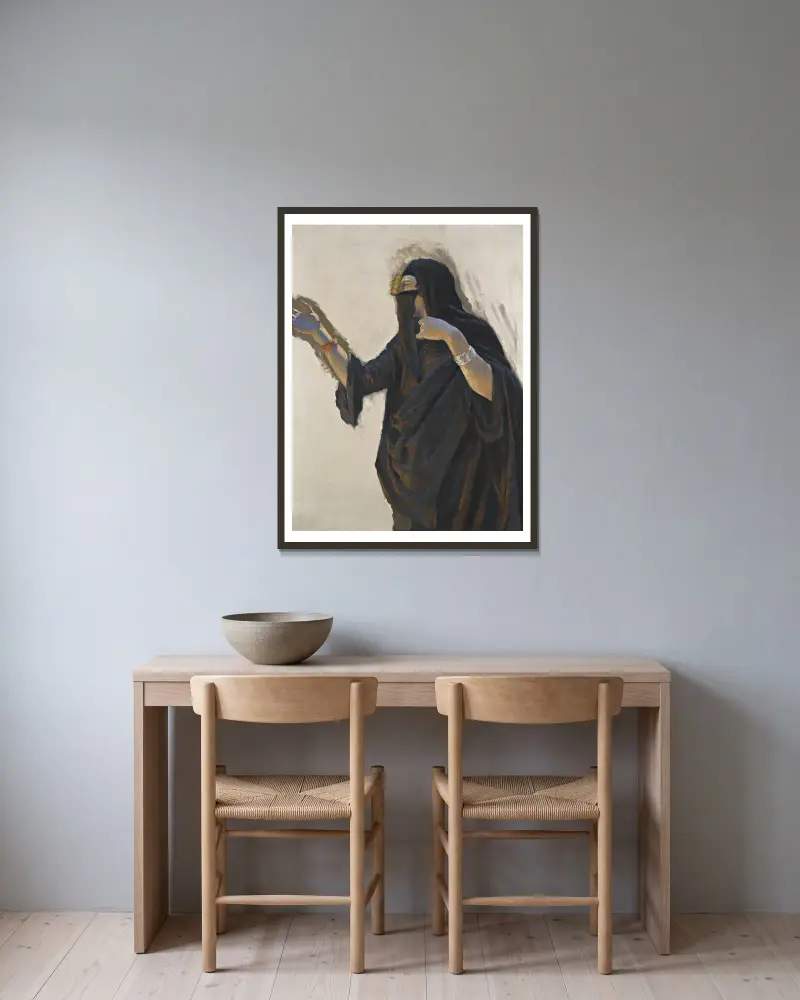 Die verschleierte Frau von Ludwig Deutsch gerahmt an einer Wand
