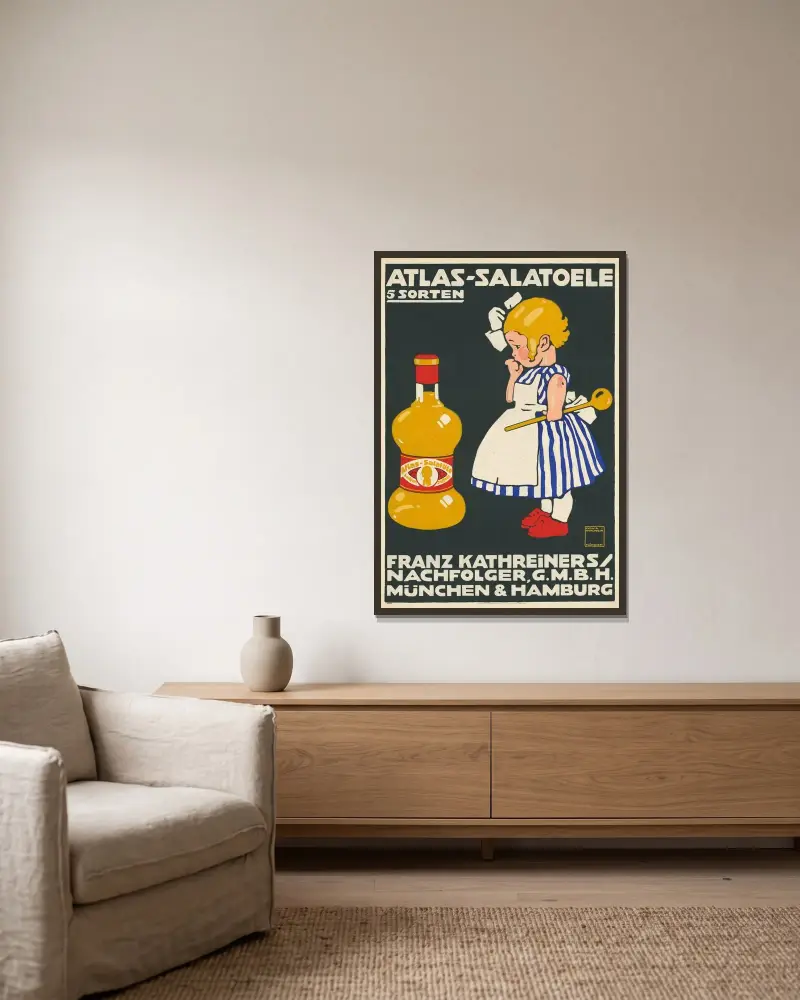 Atlas-Salatöl. 5 Sorten. München & Hamburg von Ludwig Hohlwein gerahmt an einer Wand