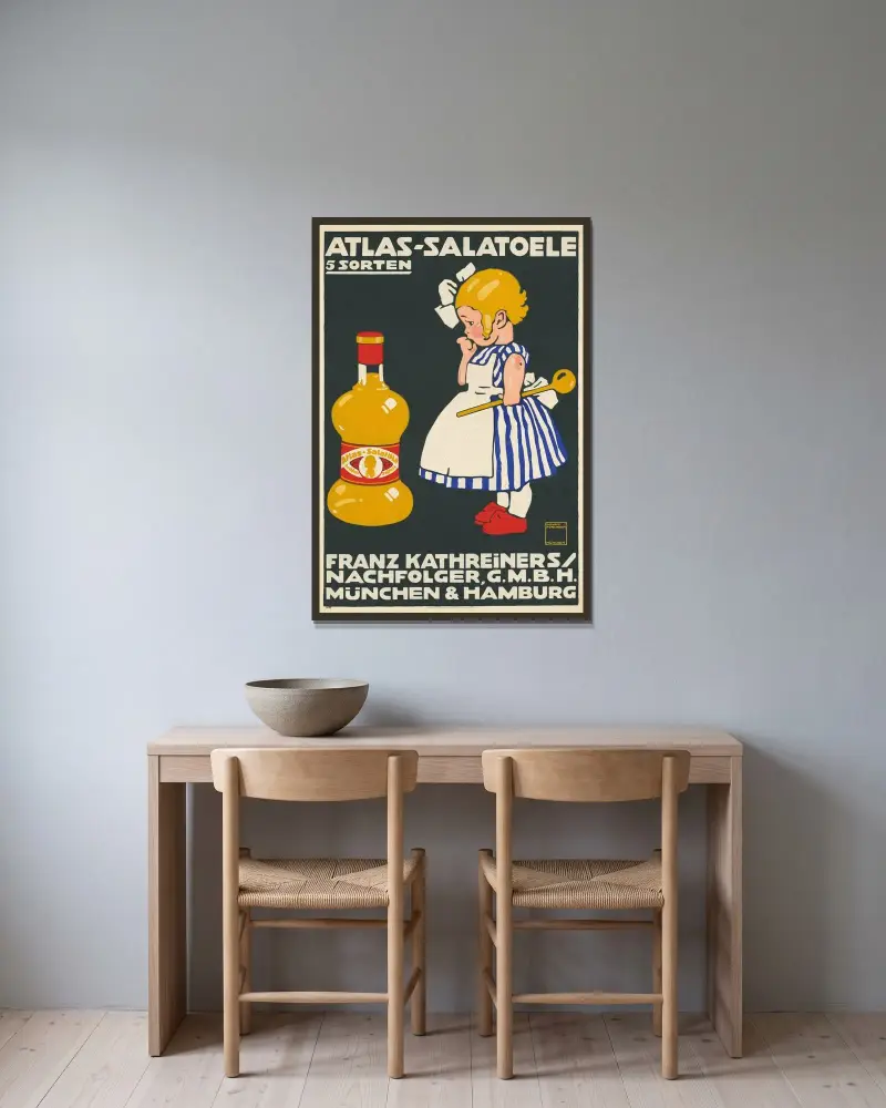 Atlas-Salatöl. 5 Sorten. München & Hamburg von Ludwig Hohlwein gerahmt an einer Wand