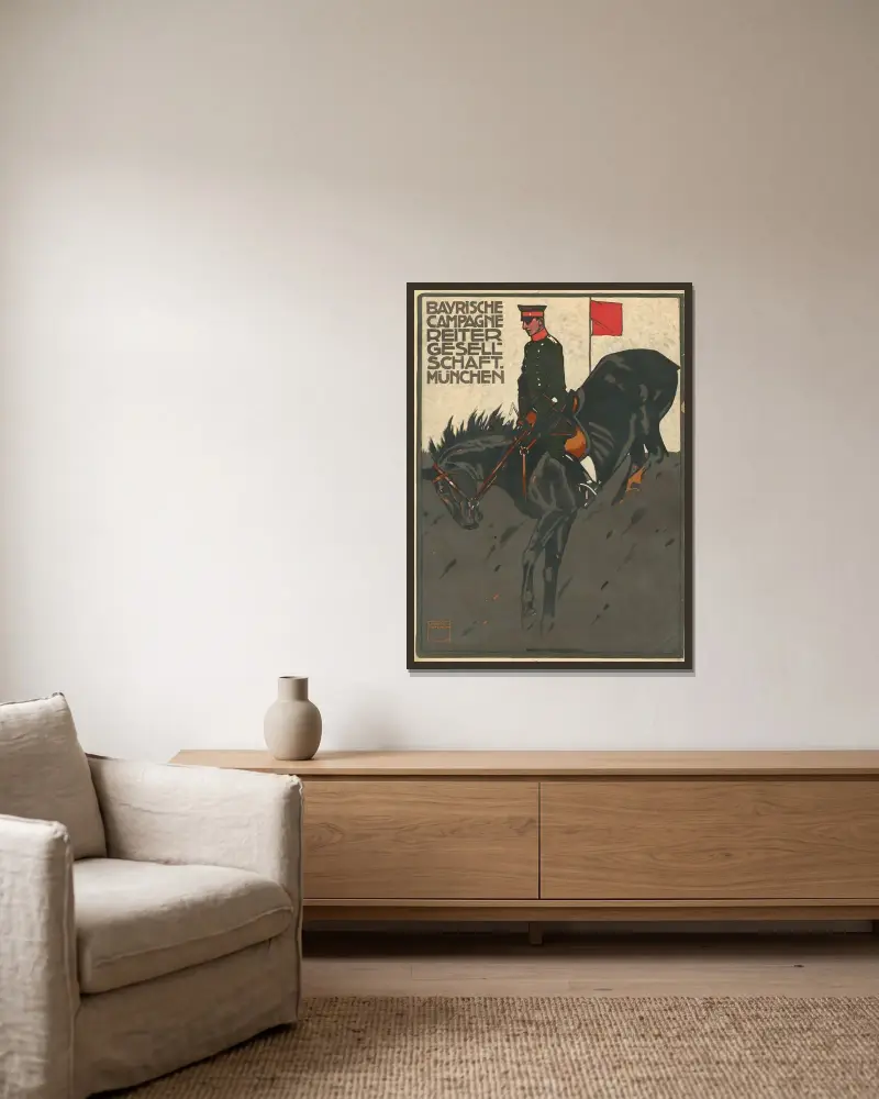 Bayrische Campagne-Reitergesellschaft München von Ludwig Hohlwein gerahmt an einer Wand