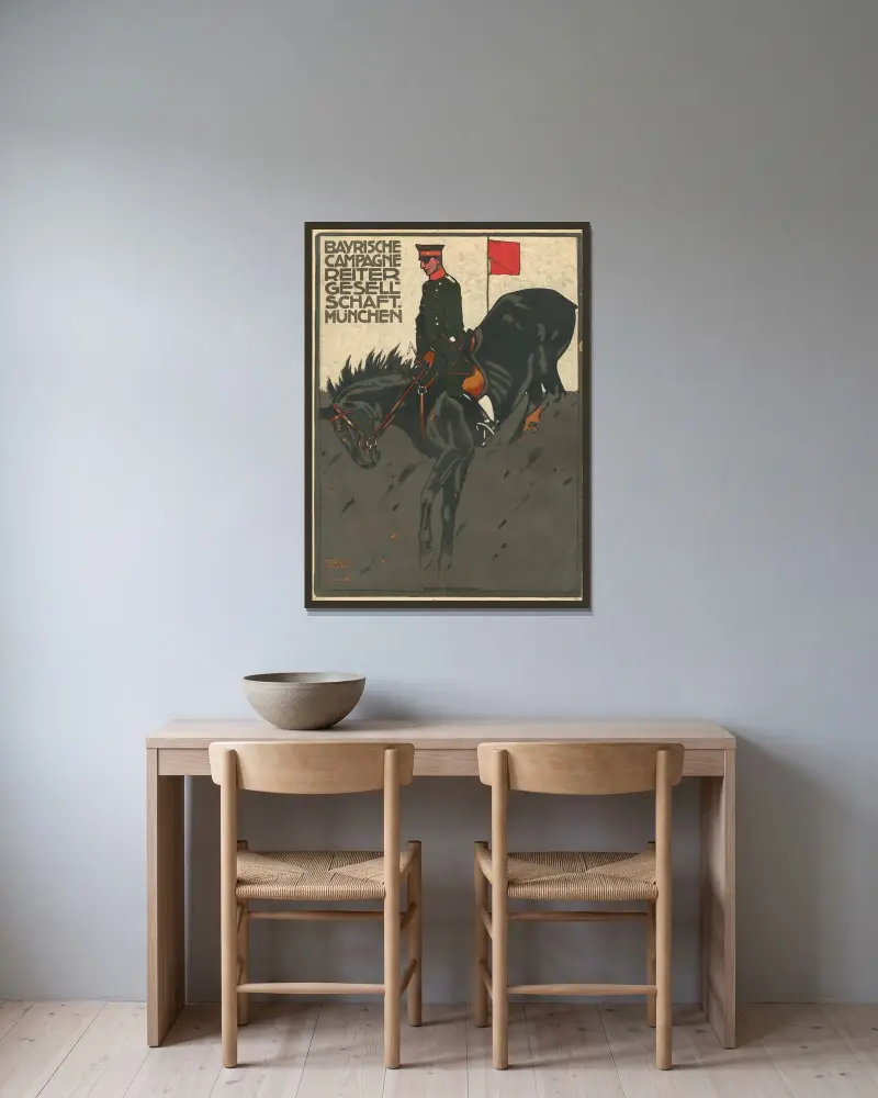 Bayrische Campagne-Reitergesellschaft München von Ludwig Hohlwein gerahmt an einer Wand