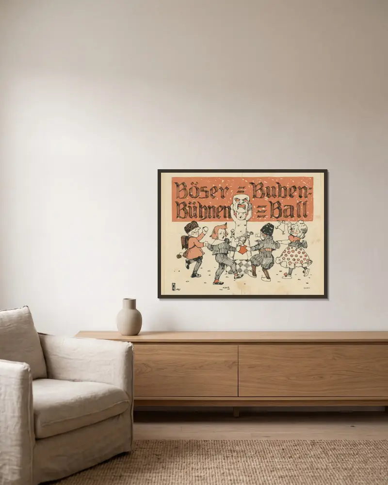 Böser-Buben-Bühnen-Ball av Ludwig Hohlwein inramad på en vägg