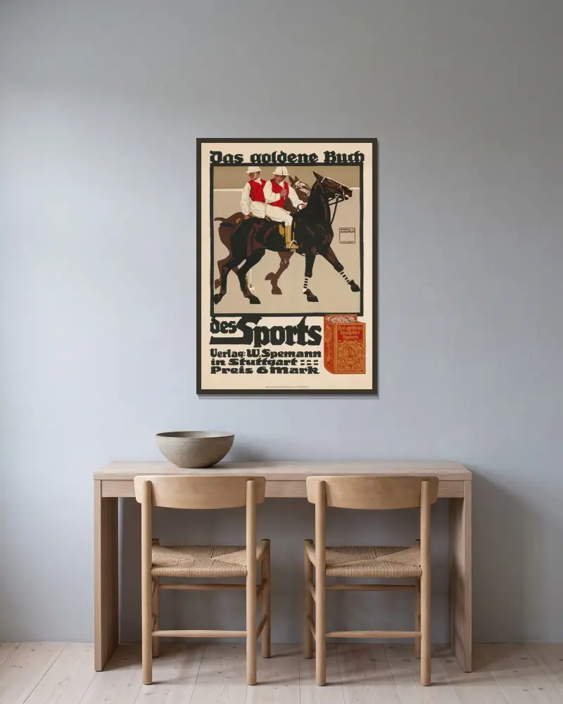 Das goldene Buch des Sports von Ludwig Hohlwein gerahmt an einer Wand