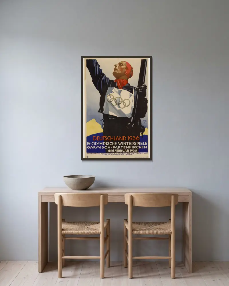 Deutschland 1936 av Ludwig Hohlwein inramad på en vägg