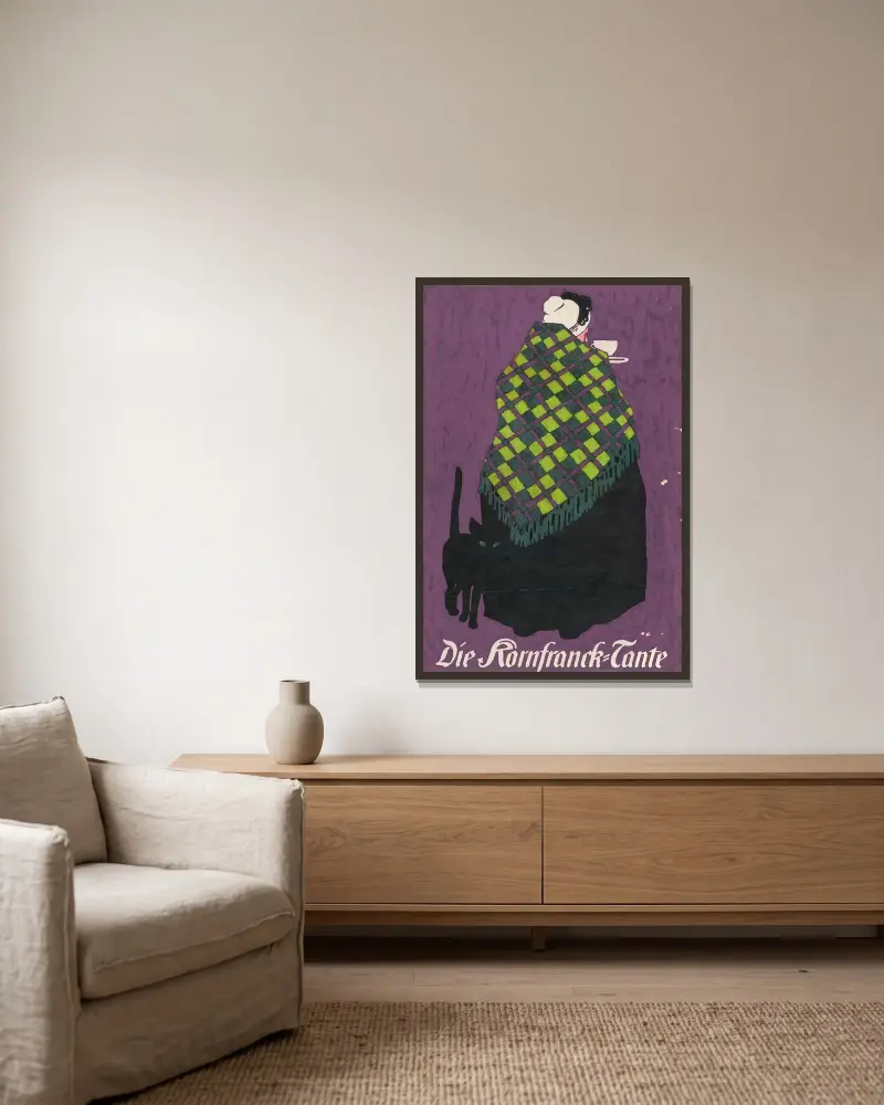 Die Kornfranck-Tante von Ludwig Hohlwein gerahmt an einer Wand