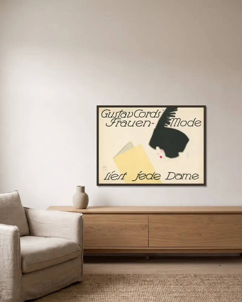 Gustav Cords’ Frauen-Mode von Ludwig Hohlwein gerahmt an einer Wand