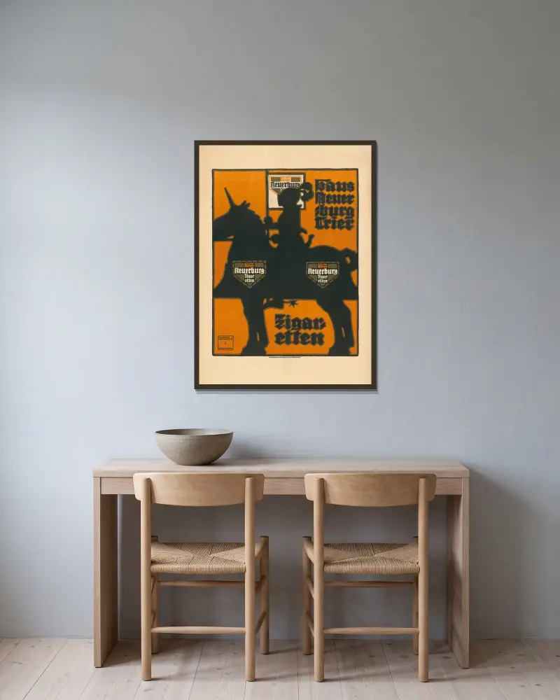 Haus Neuerburg Trier. Zigaretten von Ludwig Hohlwein gerahmt an einer Wand