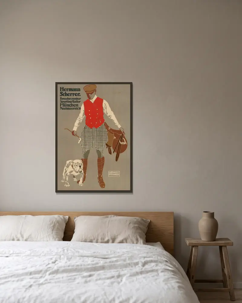 Hermann Scherrer Breechesmaker Sporting-Tailor, 1907 – Nr. 2 von Ludwig Hohlwein gerahmt an einer Wand