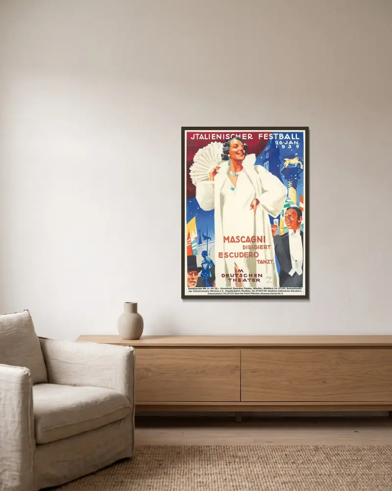 Italienischer Festball von Ludwig Hohlwein gerahmt an einer Wand
