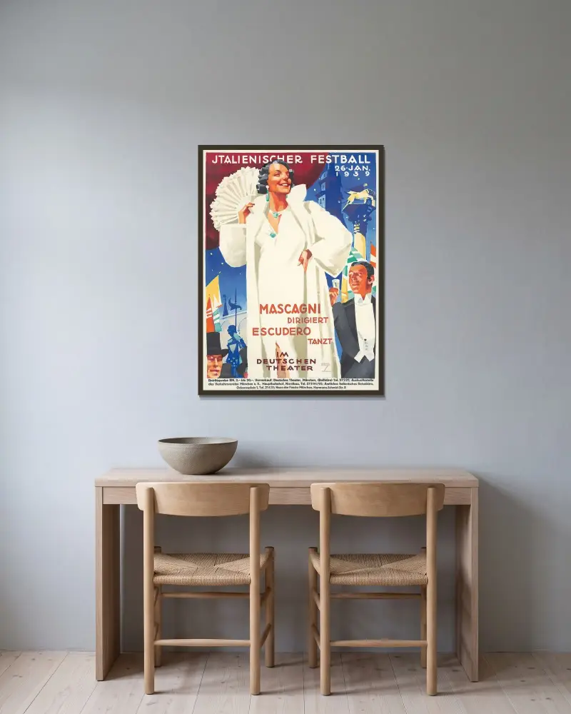 Italienischer Festball von Ludwig Hohlwein gerahmt an einer Wand