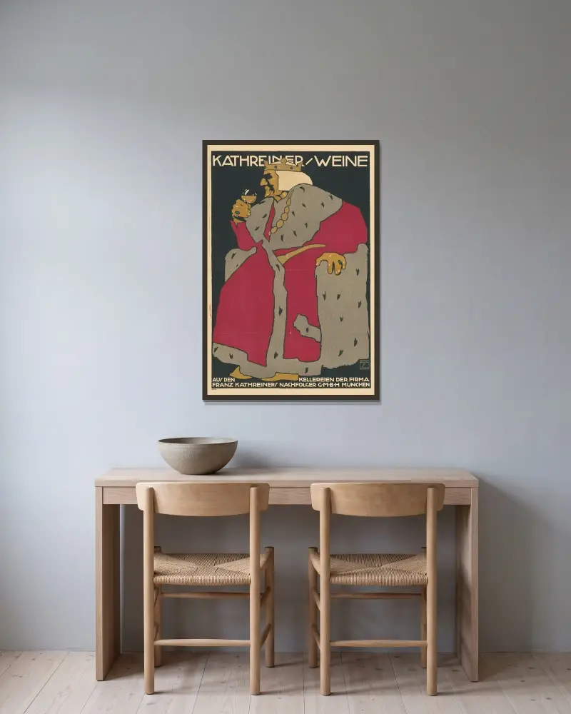 Kathreiner Weine von Ludwig Hohlwein gerahmt an einer Wand