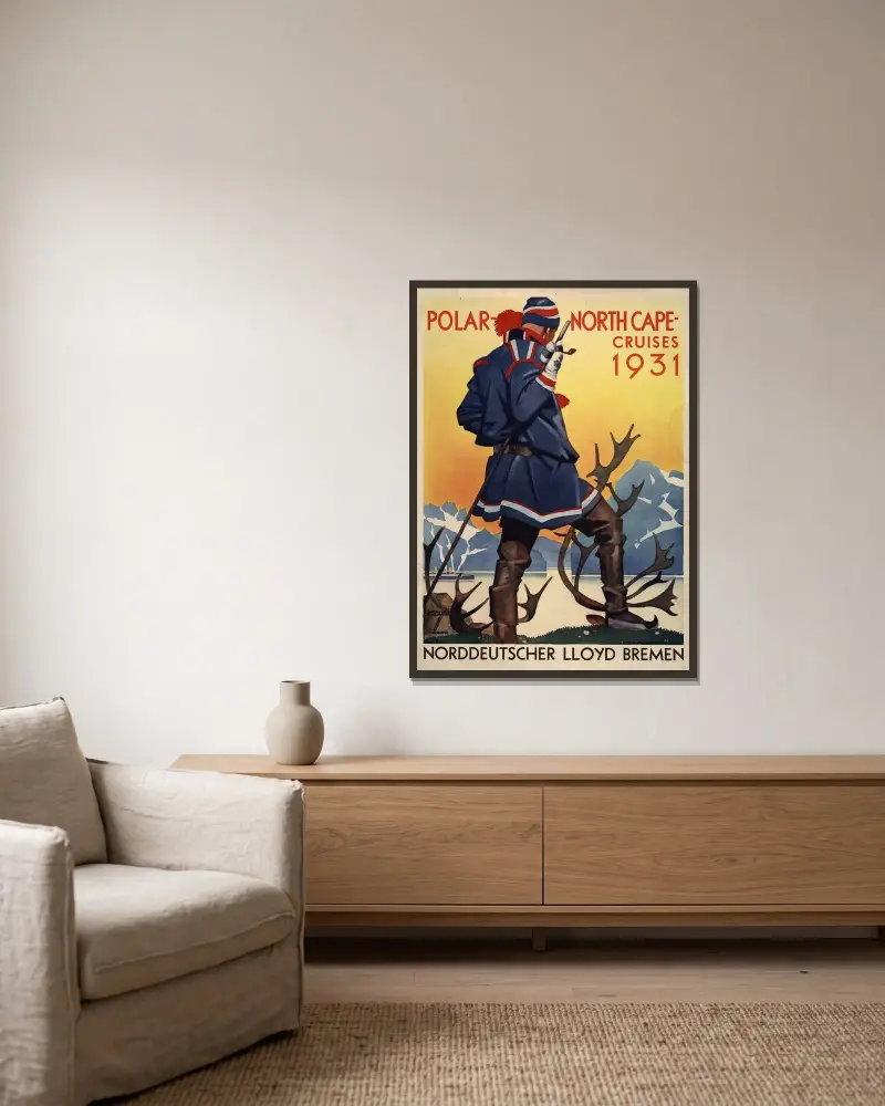 Polar- North Cape cruises 1931 von Ludwig Hohlwein gerahmt an einer Wand