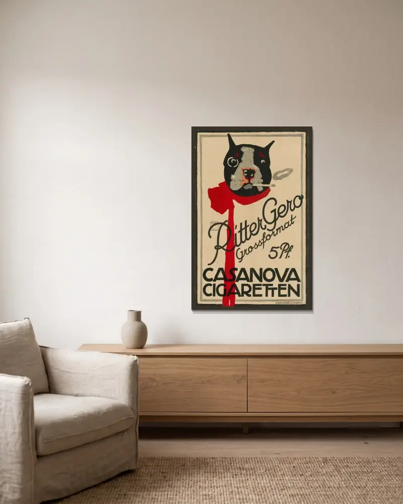Ritter Gero Grossformat Casanova Cigaretten von Ludwig Hohlwein gerahmt an einer Wand