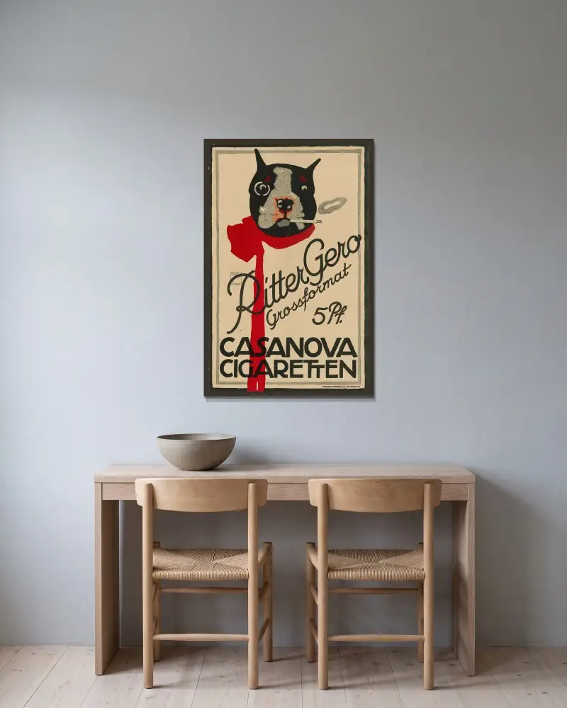 Ritter Gero Grossformat Casanova Cigaretten von Ludwig Hohlwein gerahmt an einer Wand