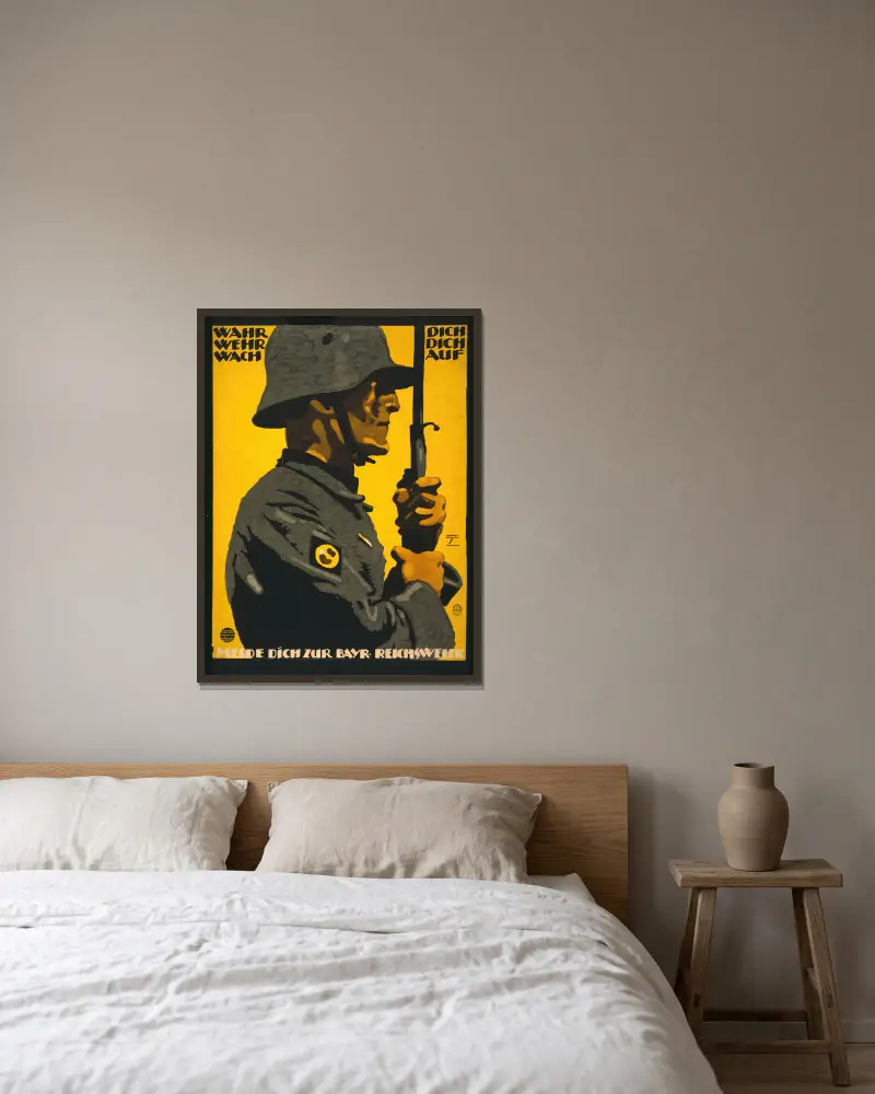 Wahr dich, Wehr dich, Wach auf. Melde dich zur Bayr. Reichswehr av Ludwig Hohlwein inramad på en vägg