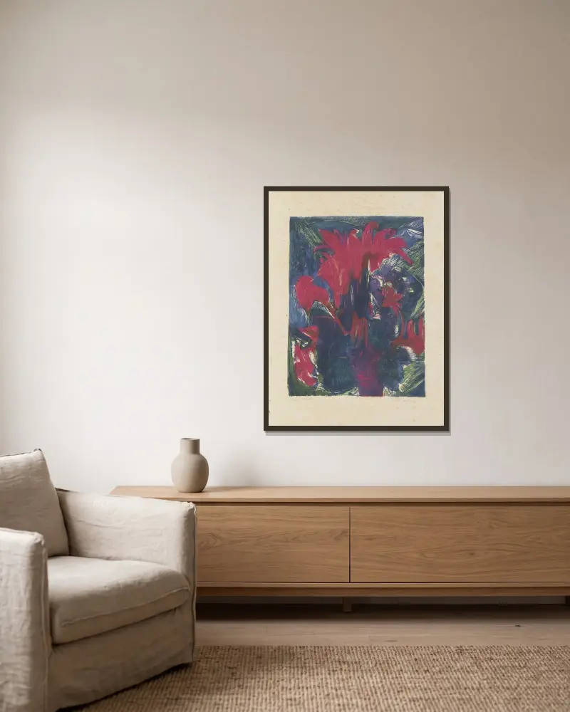 Alpenveilchen (Cyclamen) von Ernst Ludwig Kirchner gerahmt an einer Wand