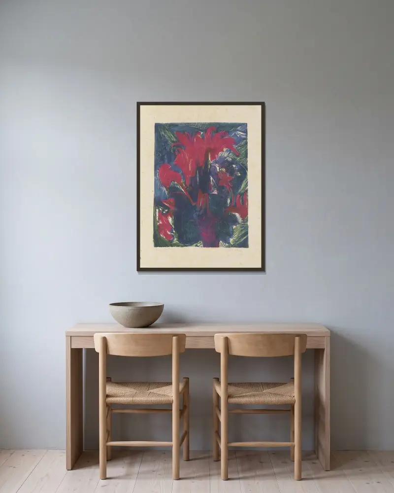 Alpenveilchen (Cyclamen) von Ernst Ludwig Kirchner gerahmt an einer Wand