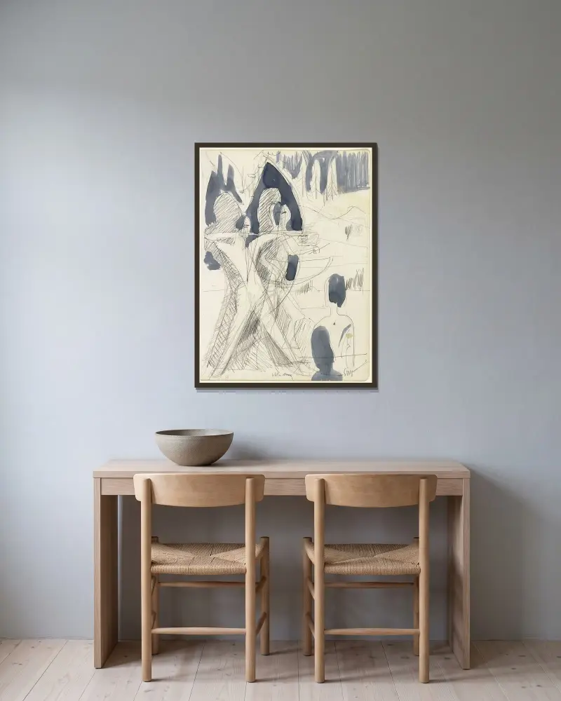 Bogenschützen, 1935 – Nr. 1 von Ernst Ludwig Kirchner gerahmt an einer Wand