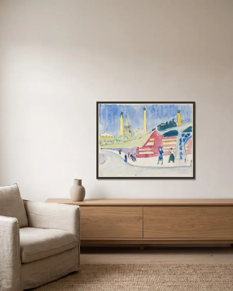 Bahndamm (Järnvägsbank) von Ernst Ludwig Kirchner gerahmt an einer Wand