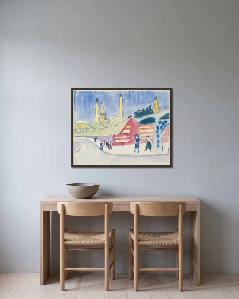 Bahndamm (Järnvägsbank) von Ernst Ludwig Kirchner gerahmt an einer Wand
