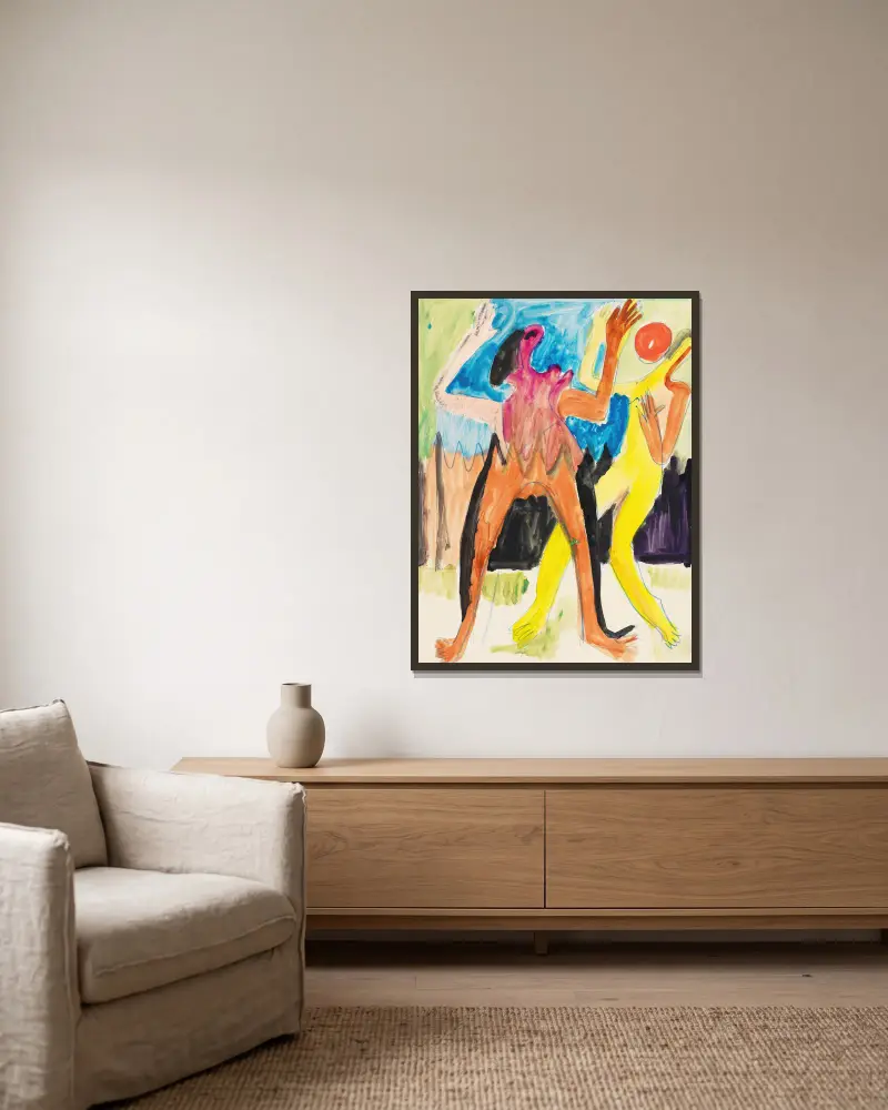 Ballspielendes Paar von Ernst Ludwig Kirchner gerahmt an einer Wand