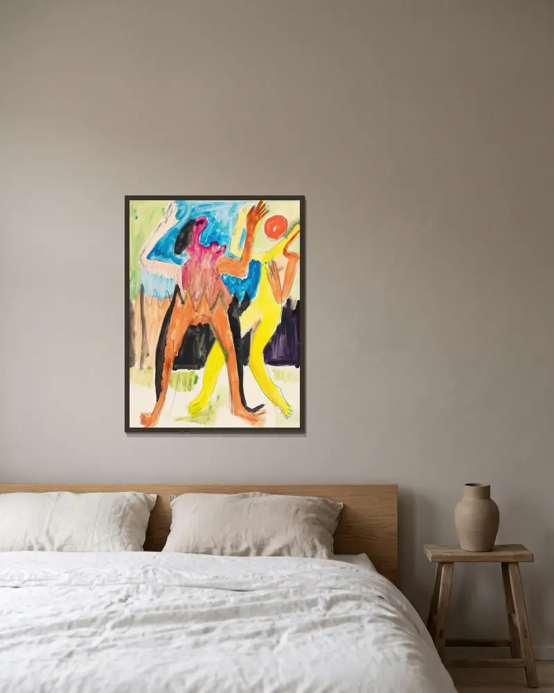 Ballspielendes Paar von Ernst Ludwig Kirchner gerahmt an einer Wand