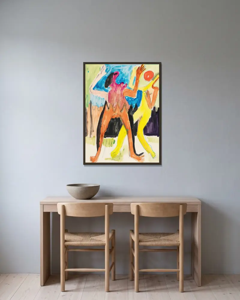Ballspielendes Paar von Ernst Ludwig Kirchner gerahmt an einer Wand