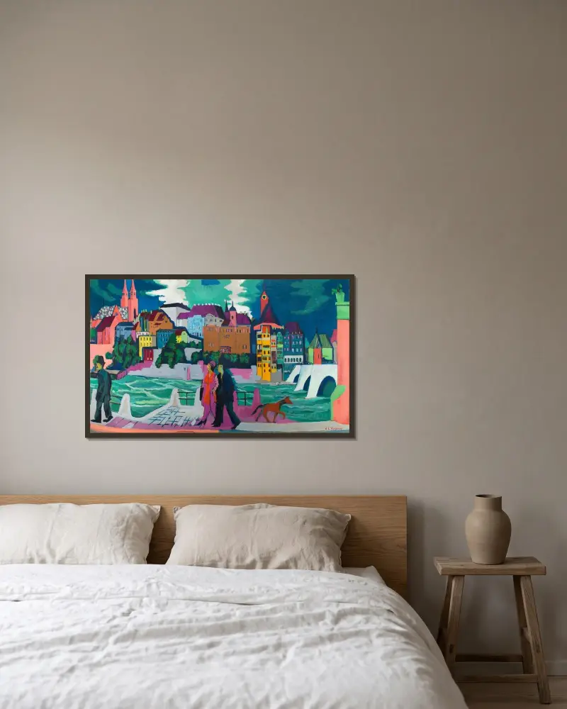 Basel am Rhein von Ernst Ludwig Kirchner gerahmt an einer Wand