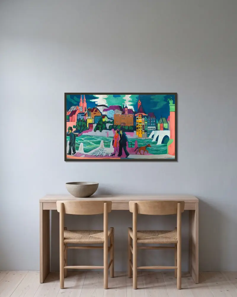Basel am Rhein von Ernst Ludwig Kirchner gerahmt an einer Wand