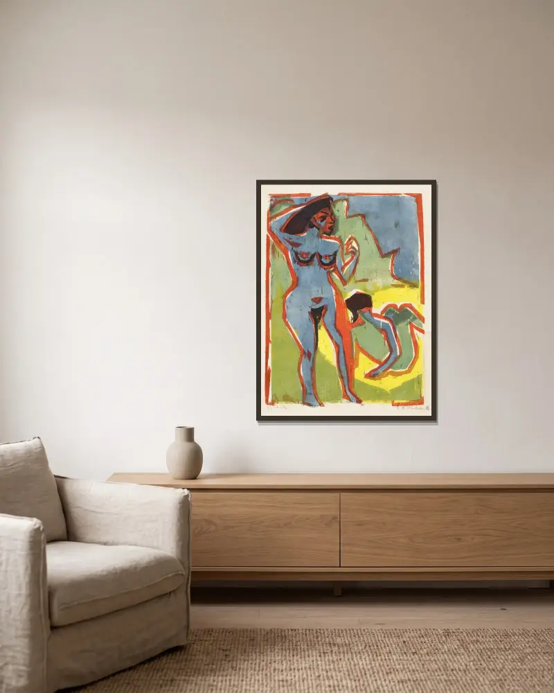 Badende Frauen (Moritzburg) von Ernst Ludwig Kirchner gerahmt an einer Wand