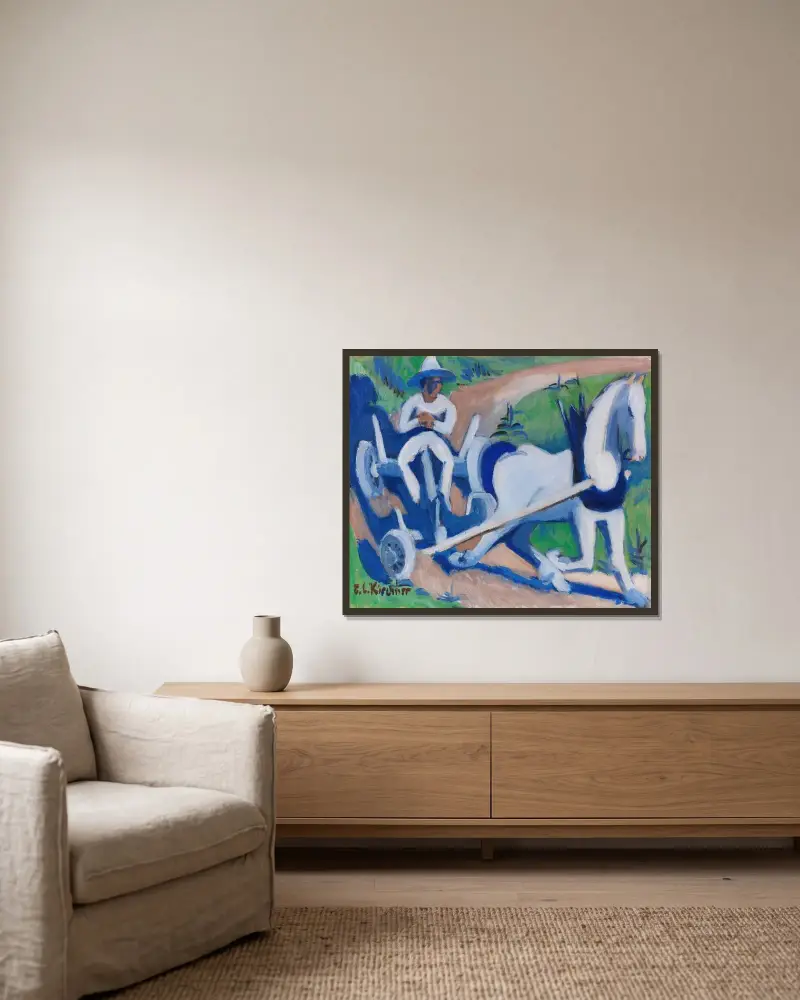 Bauernwagen mit Pferd von Ernst Ludwig Kirchner gerahmt an einer Wand